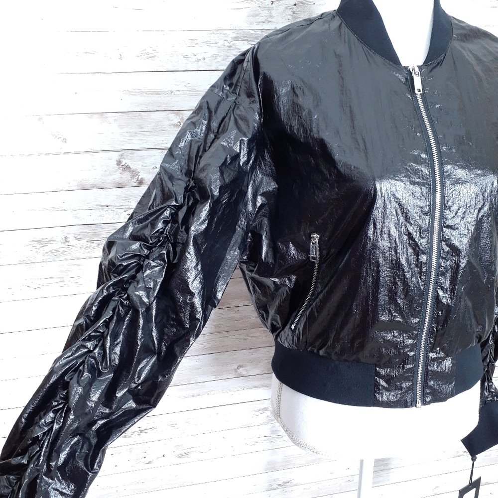 DKNY Womens Jacket M Ruched Sleeve Nylon 804 - Picture 4 of 7